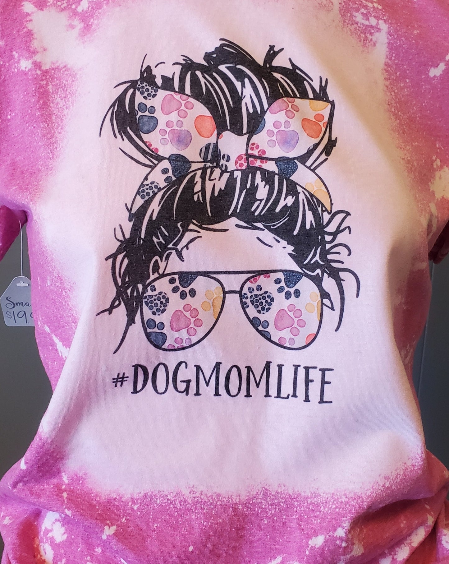 Dog Mom Messy Bun Bleached T-Shirt